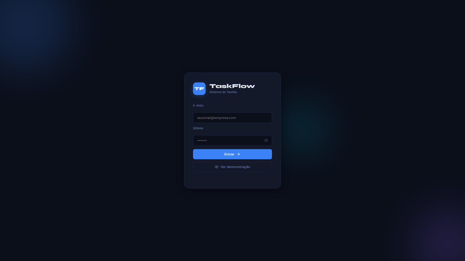 Tela de login do sistema de controle de tarefas